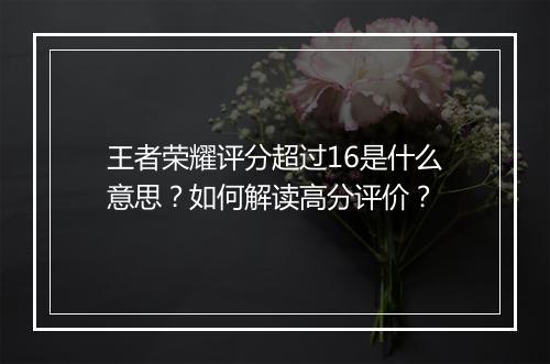 王者荣耀评分超过16是什么意思?如何解读高分评价?