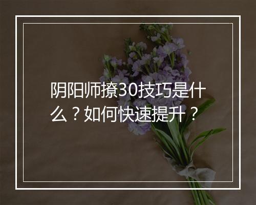 阴阳师撩30技巧是什么？如何快速提升？