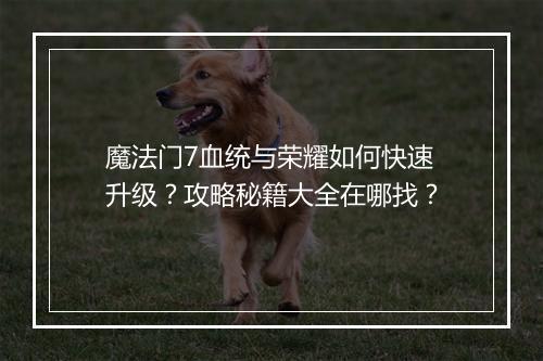 魔法门7血统与荣耀如何快速升级?攻略秘籍大全在哪找?