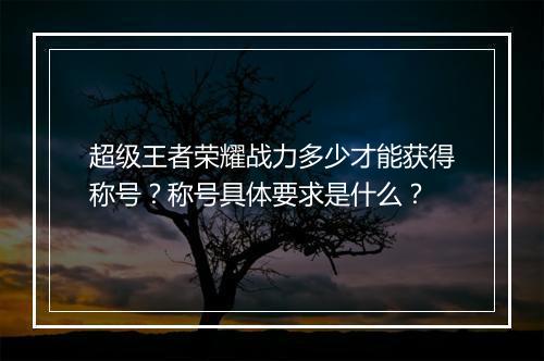 超级王者荣耀战力多少才能获得称号？称号具体要求是什么？