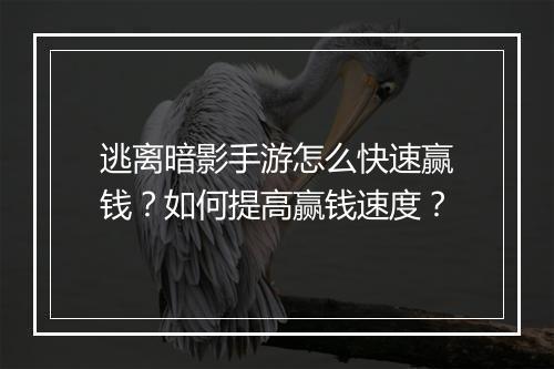 逃离暗影手游怎么快速赢钱？如何提高赢钱速度？