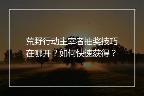荒野行动主宰者抽奖技巧在哪开?如何快速获得?