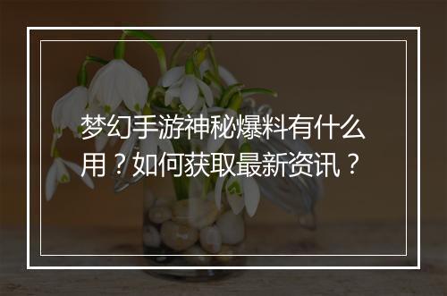 梦幻手游神秘爆料有什么用？如何获取最新资讯？