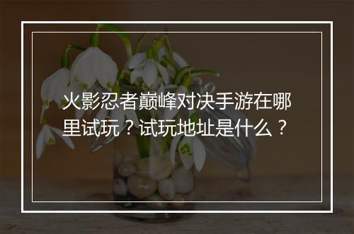 火影忍者巅峰对决手游在哪里试玩？试玩地址是什么？