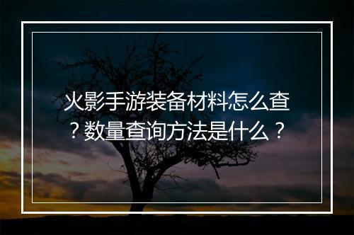 火影手游装备材料怎么查？数量查询方法是什么？